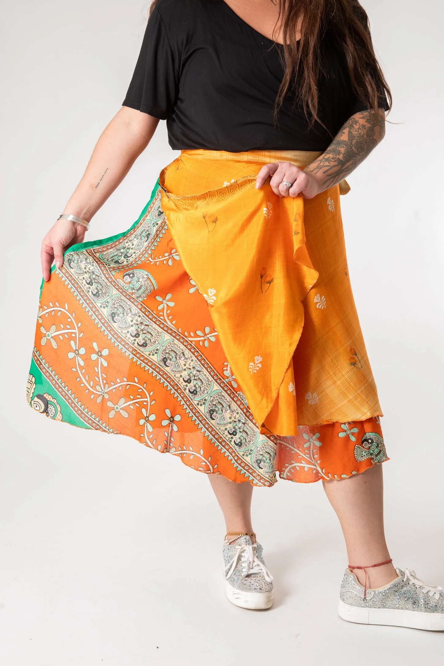 Tea Length Sari Silk Wrap Skirt