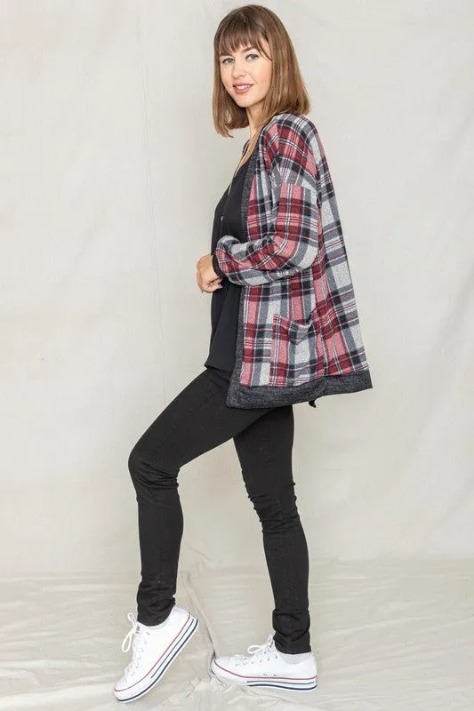 TEEK - Knit Plaid Slouch Cardigan