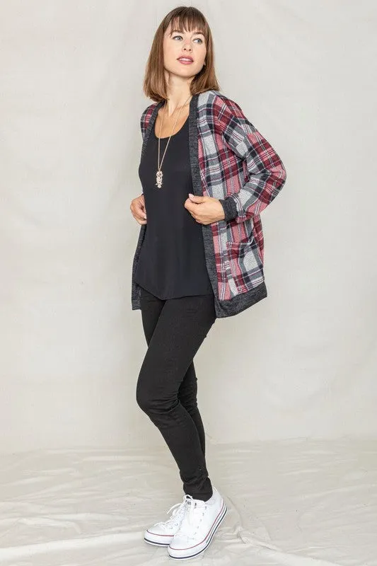 TEEK - Knit Plaid Slouch Cardigan