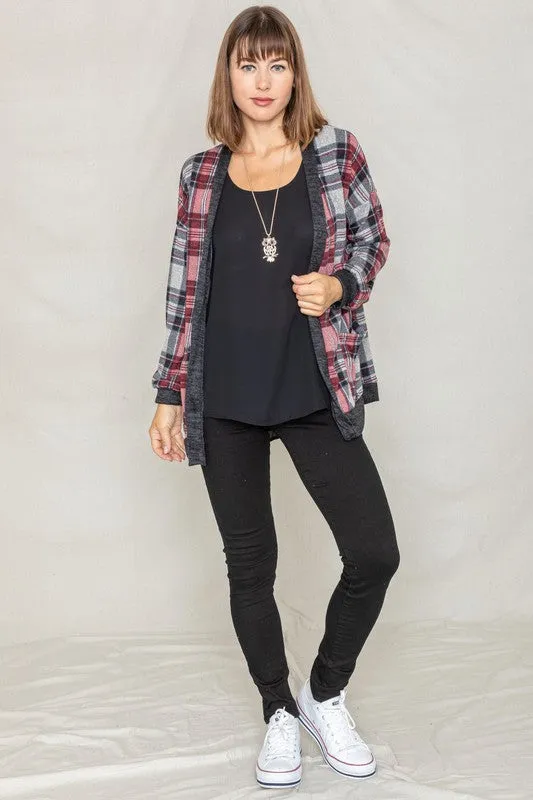 TEEK - Knit Plaid Slouch Cardigan