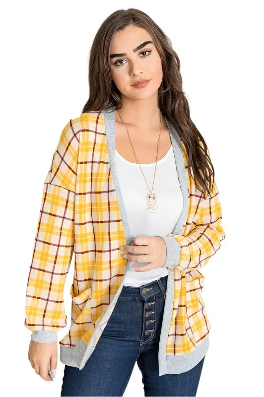 TEEK - Knit Plaid Slouch Cardigan