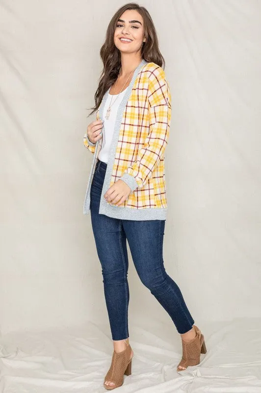 TEEK - Knit Plaid Slouch Cardigan