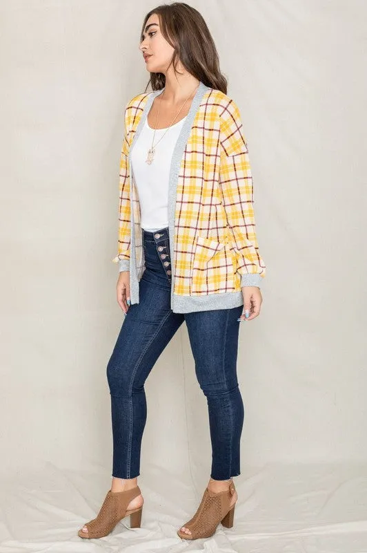 TEEK - Knit Plaid Slouch Cardigan