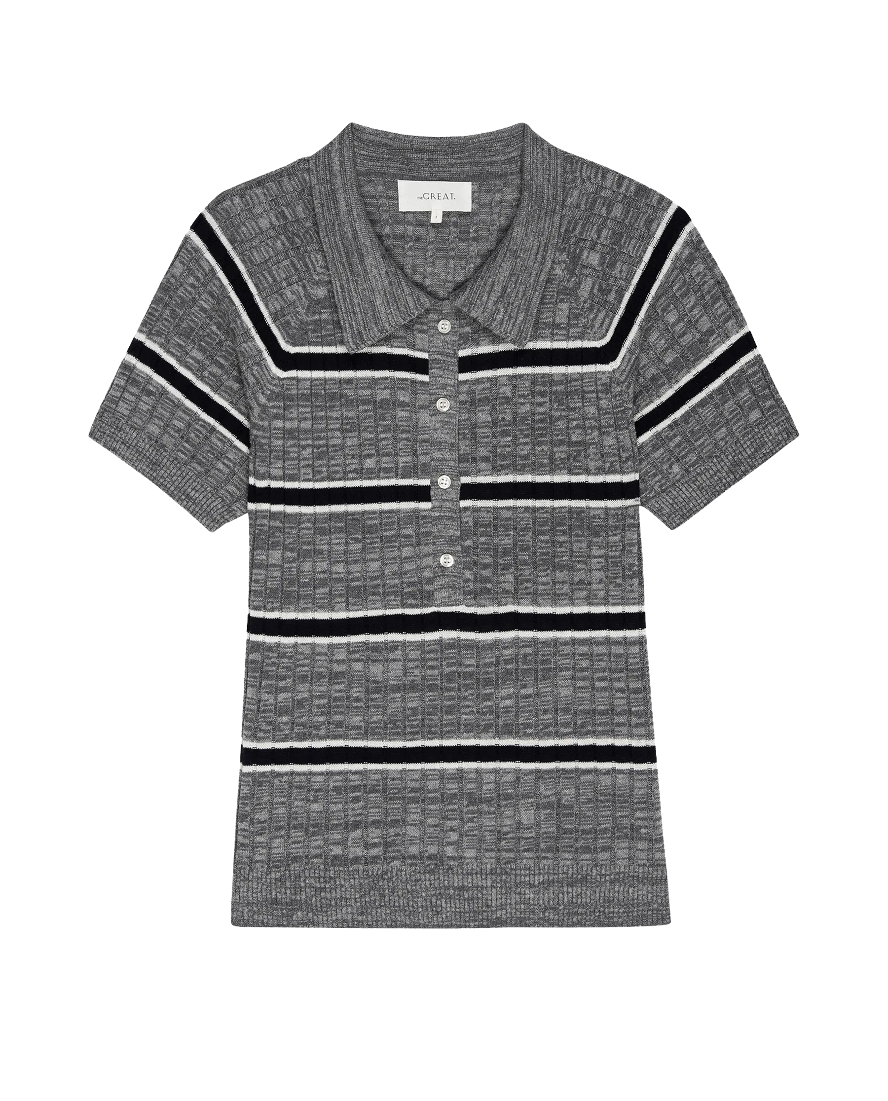 The Classic Polo Sweater. -- Heather Grey Stripe