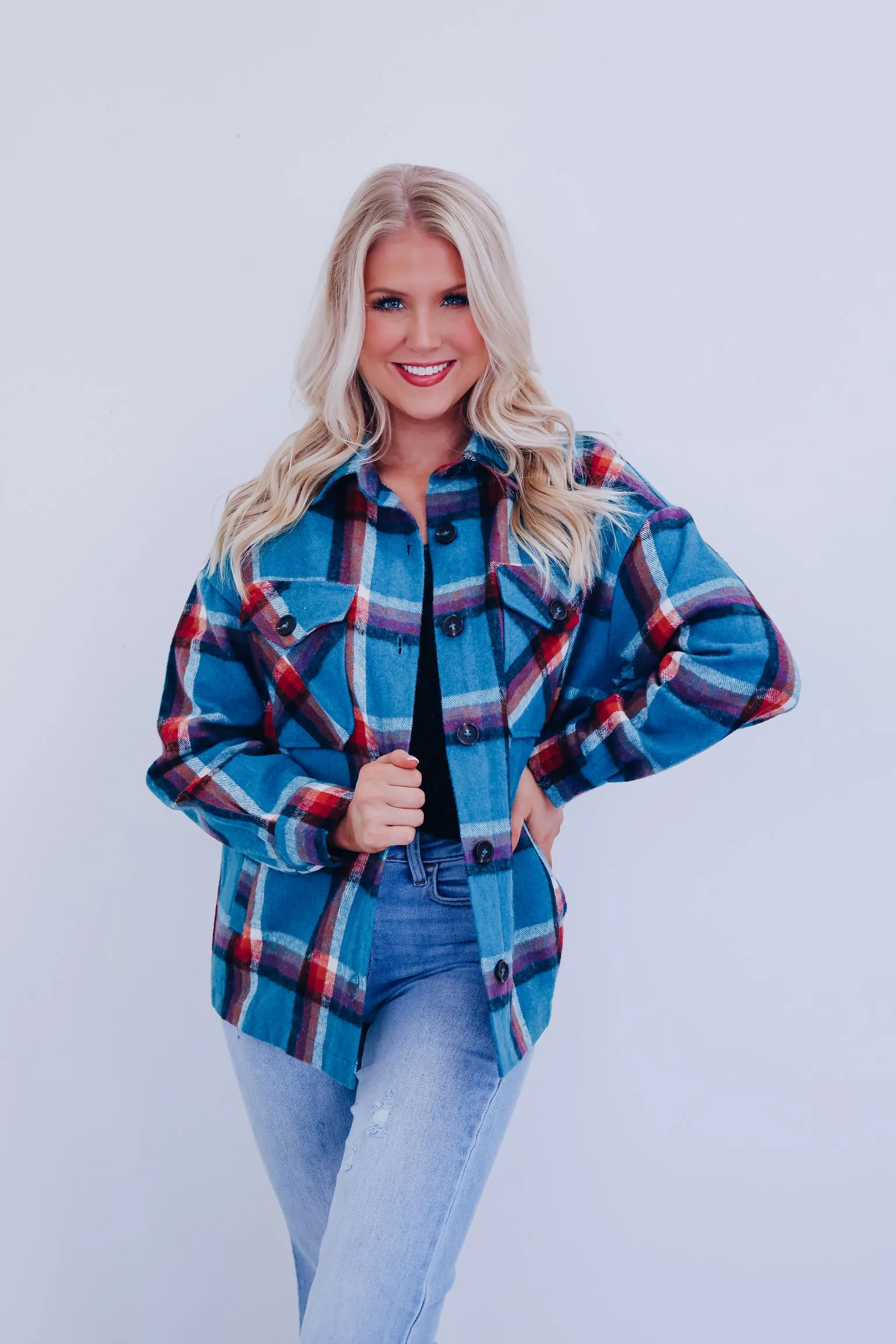 The Perfect Plaid Shacket - Blue Teal