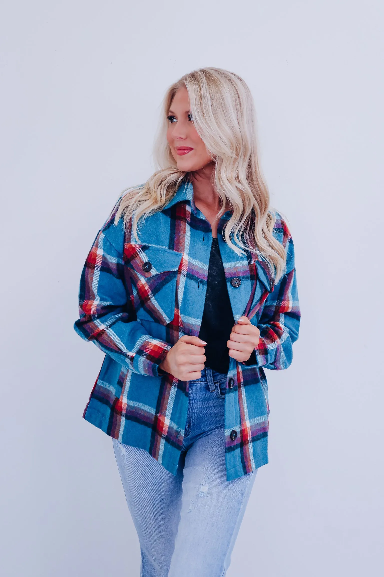 The Perfect Plaid Shacket - Blue Teal