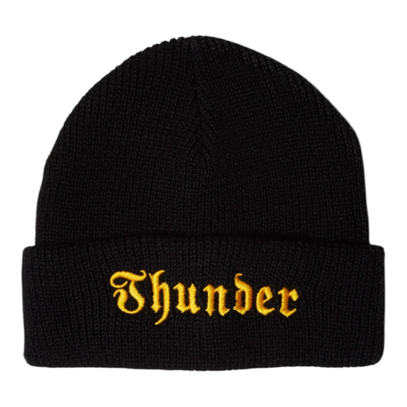 Thunder Embroidered Evil Cuff Beanie Black