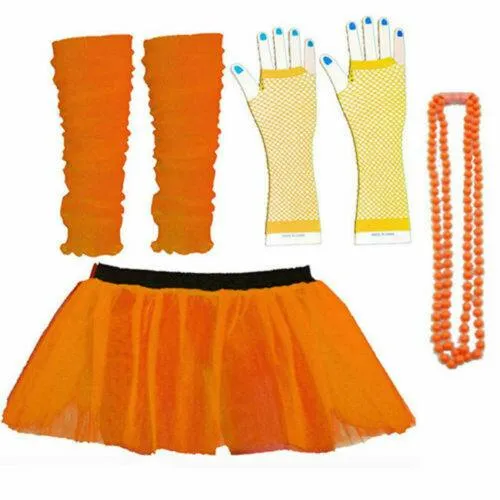 Tutu Skirt Ladies Gloves Leg Warmers Beads 1980’s Party Hen Night Party Costume