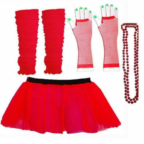 Tutu Skirt Ladies Gloves Leg Warmers Beads 1980’s Party Hen Night Party Costume