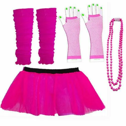 Tutu Skirt Ladies Gloves Leg Warmers Beads 1980’s Party Hen Night Party Costume