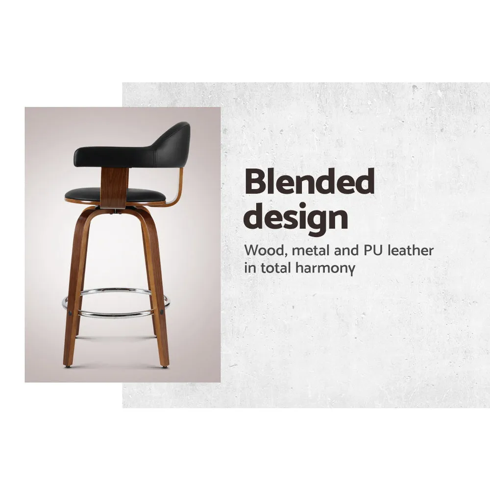 Two Bar Stools Leather Seat Wooden Legs