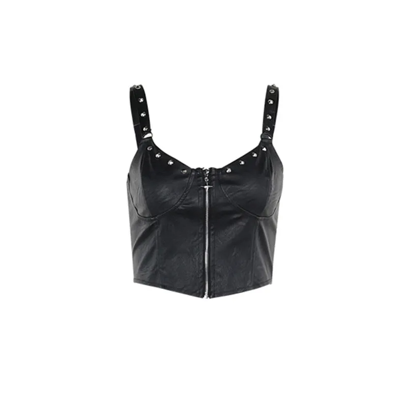 Uniwim concert outfit ideas Autumn 2024 New Leather Top Style Street Hot Girl All-Match Rivet Camisole for Women