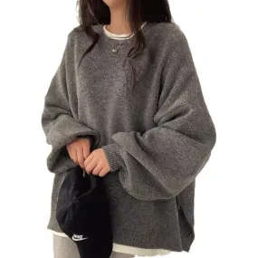 Uniwim olivia rodrigo costume Chic Autumn and Winter French Style Lazy round Neck Side Slit Loose Casual All-Match Long Sleeve Warm Knitted Sweater