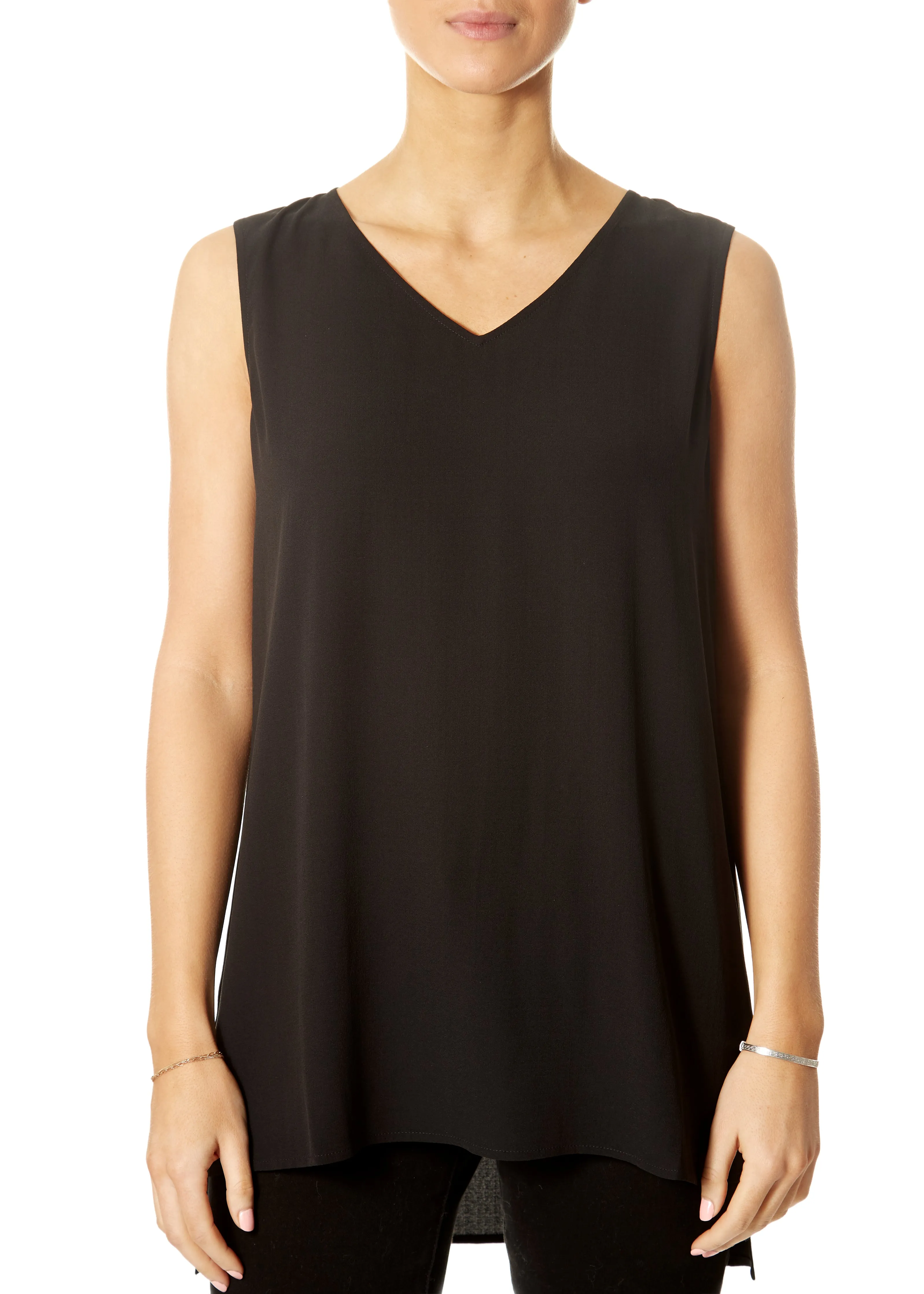 V-Neck Long Shell Black Top