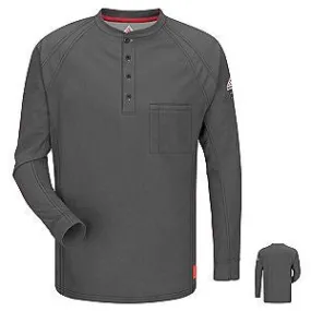 VF Imagewear Bulwark IQ 4X Charcoal 5.3 Ounce 69% Cotton 25% Polyester 6% Polyoxadiazole Men's Long Sleeve Flame Resistant Henley Shirt With Concealed Pencil Stall And Chest Pocket