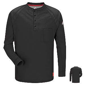 VF Imagewear Bulwark IQ X-Large Black 5.3 Ounce 69% Cotton 25% Polyester 6% Polyoxadiazole Men's Long Sleeve Flame Resistant Henley Shirt With Concealed Pencil Stall And Chest Pocket