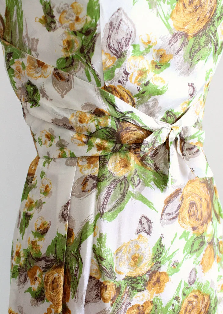 Vintage 1950s Yellow Rose Floral Dress