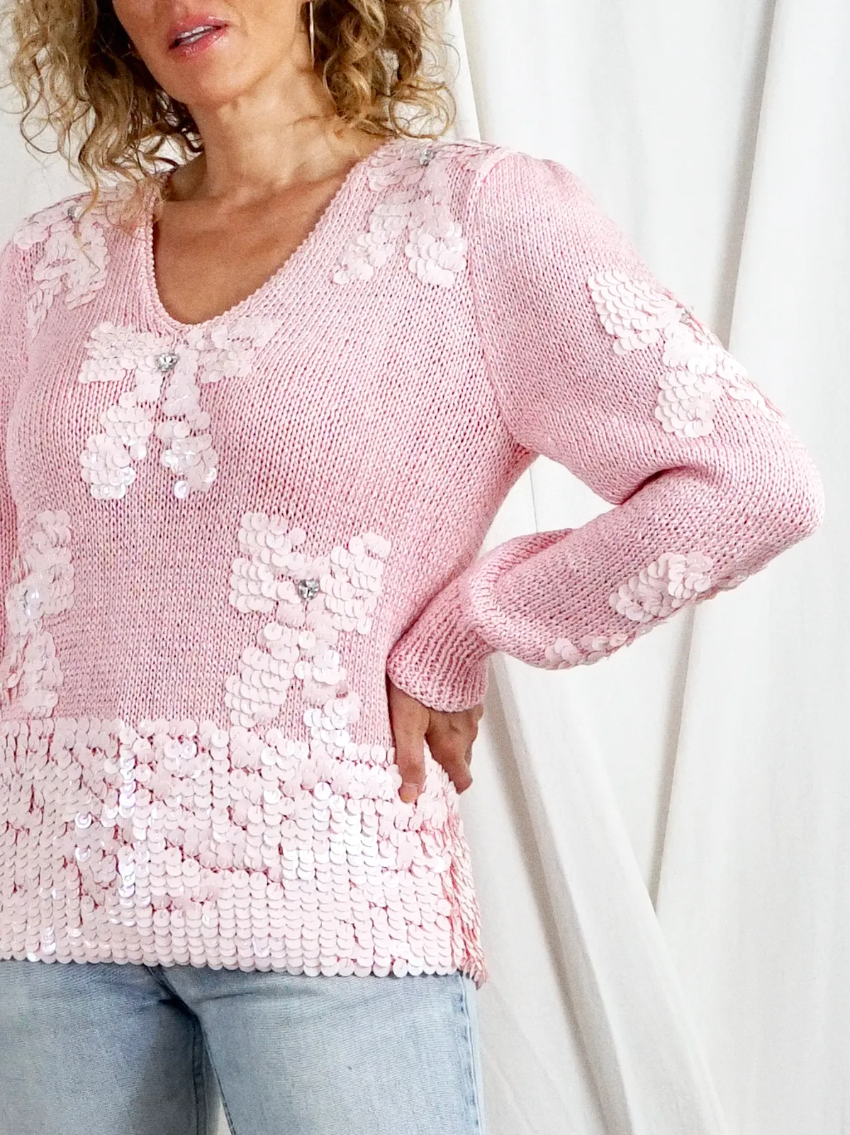 Vintage Pink Sweetheart Bow Sweater