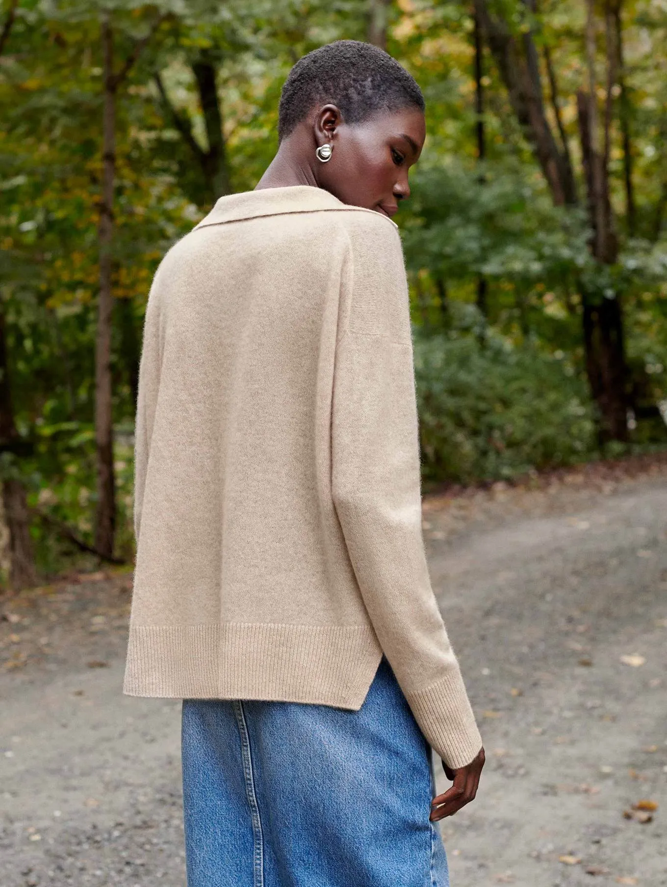 White   Warren - Recycled Cashmere Polo Sweater in Putty