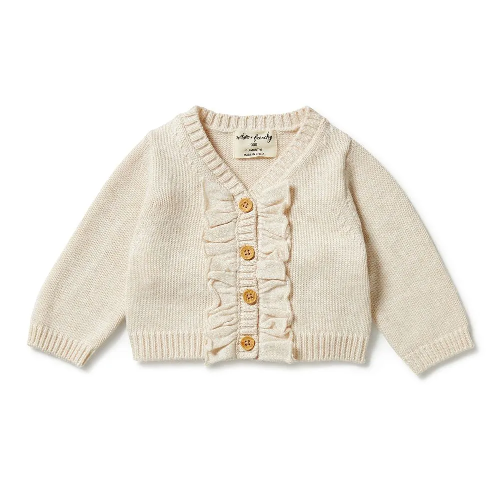 Wilson Frenchy Knitted Ruffle Cardigan - Sand Melange (3-6 Months, 6-8 Kg)