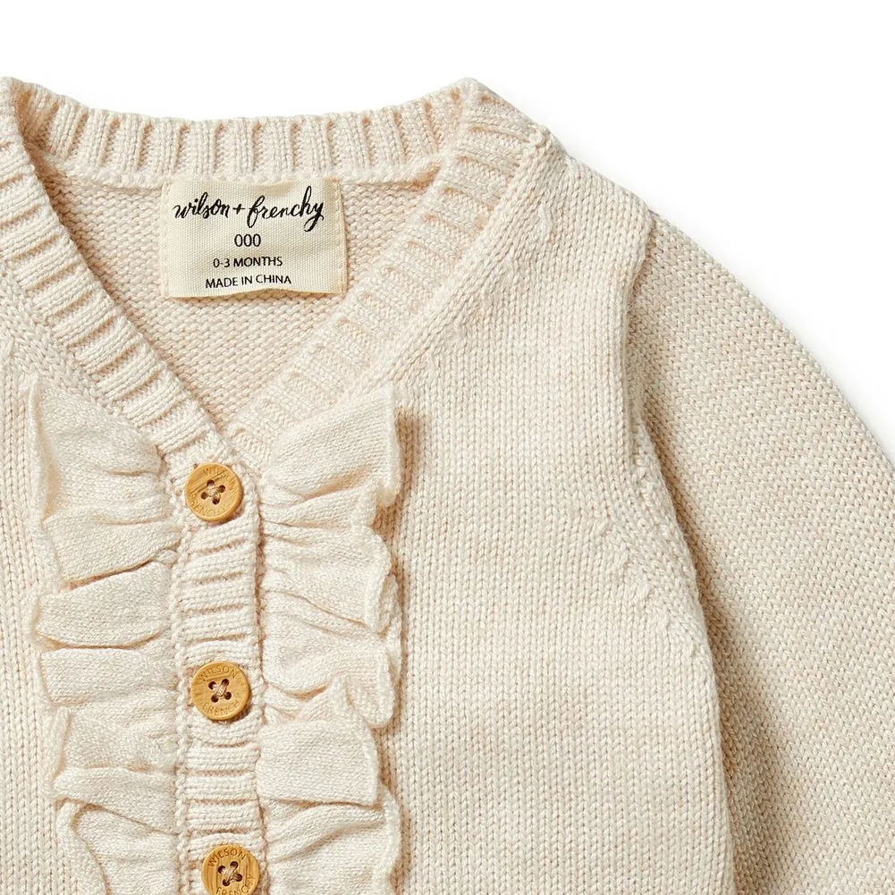 Wilson Frenchy Knitted Ruffle Cardigan - Sand Melange (3-6 Months, 6-8 Kg)