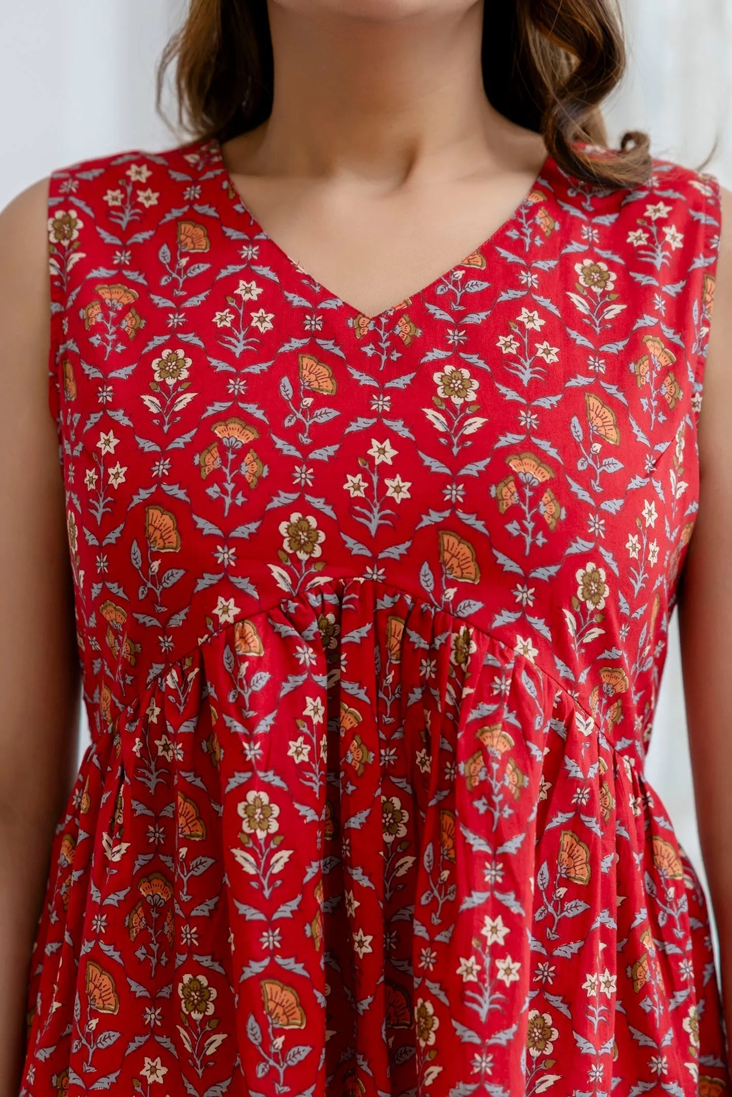 Women Red Printed Peplum Tunic