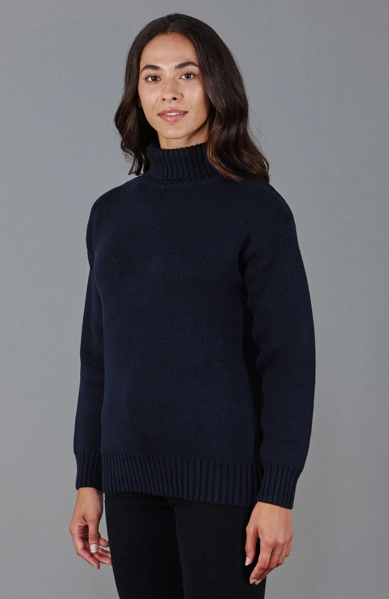 Womens Pure Cotton Heavyweight Submariner Roll Neck Jumper