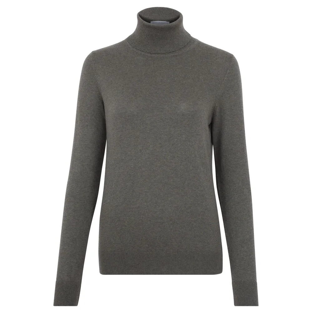 Womens Ultra Fine Cotton Roll Neck Long Sleeve Jumper