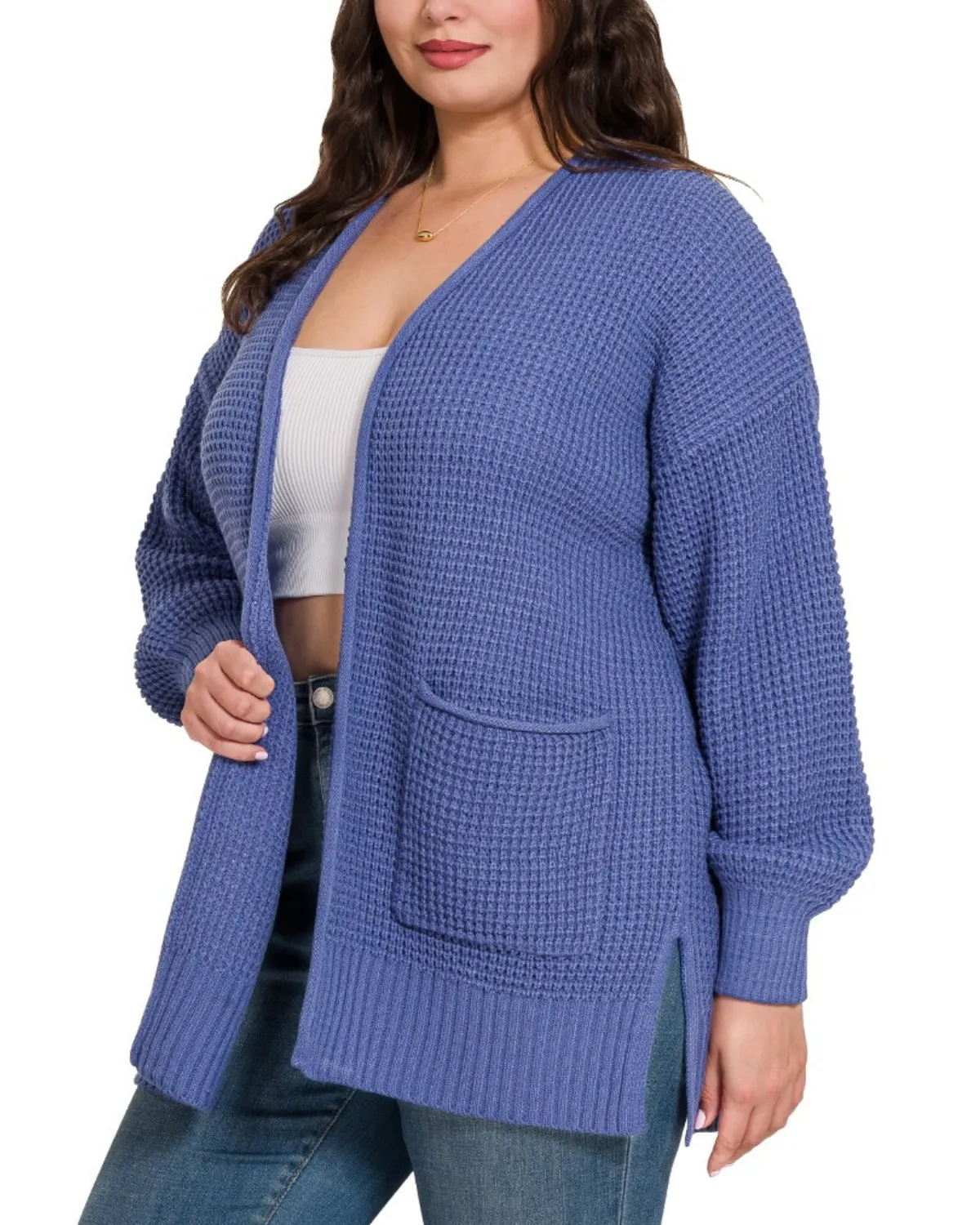 Zeanna Plus Waffle Cardigan Sweater - Tw-2734Xs