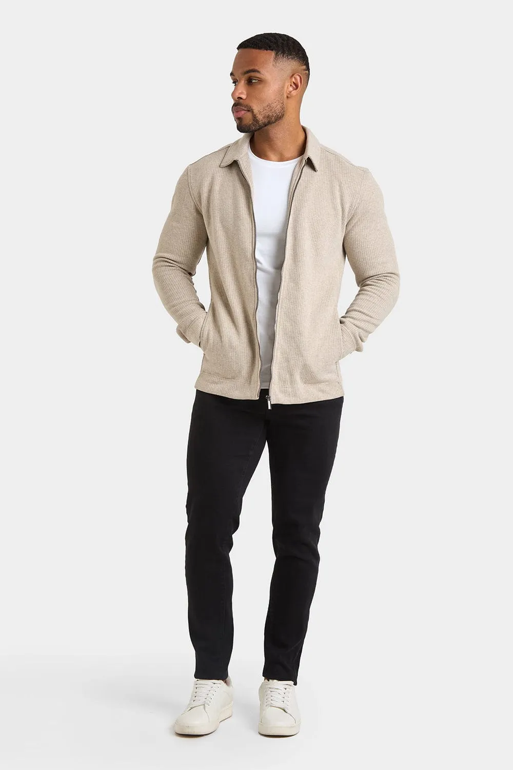 Zip Front Shacket in Stone